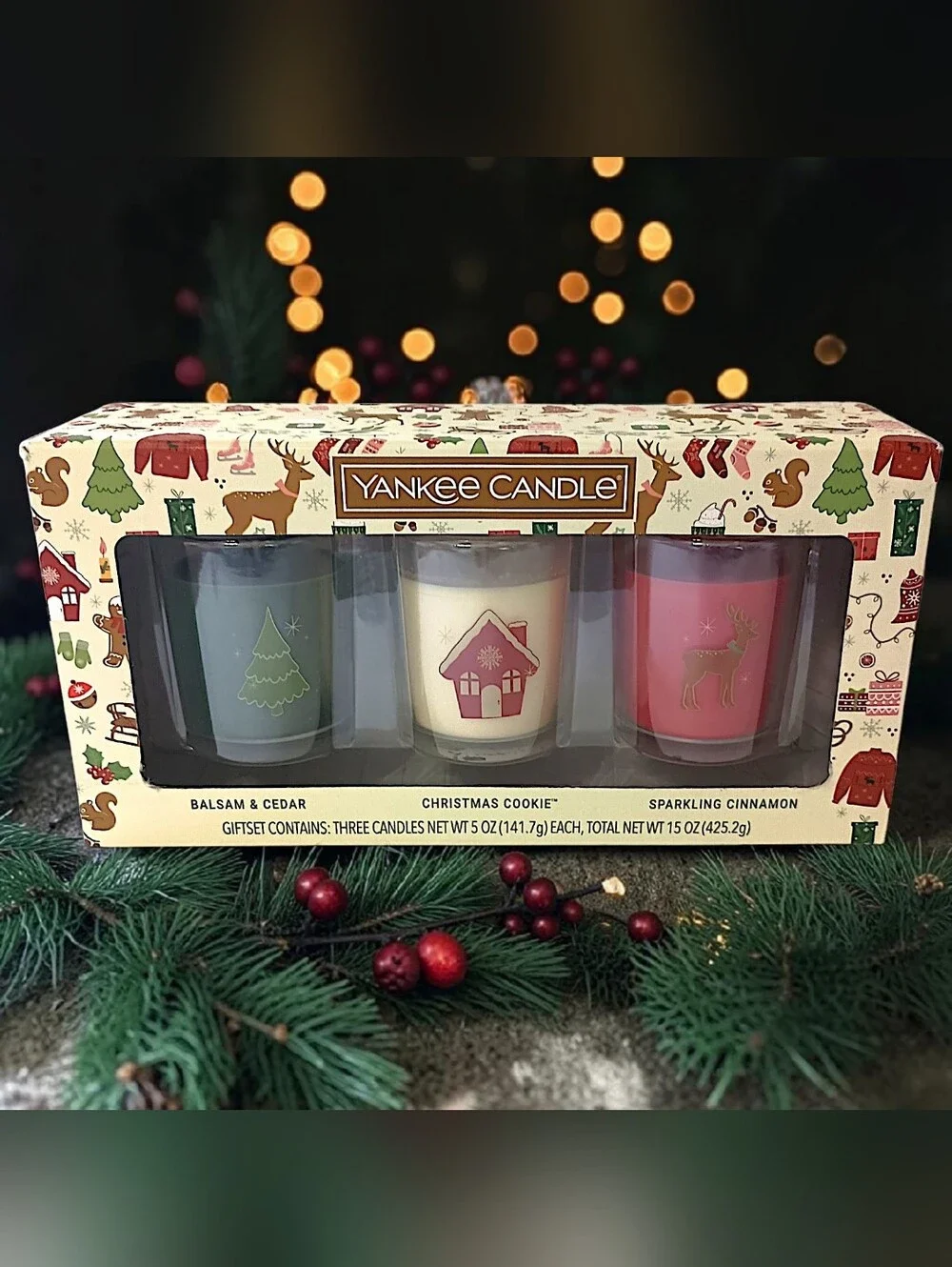 Yankee Candle‎ Holiday Gift Set 3 Piece Balsam Cedar Christmas Cookie Cinnamon